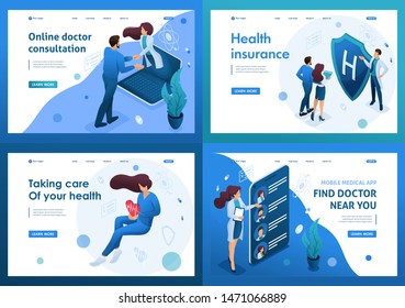 Set of isometric concepts.work of doctors for the preservation and promotion of health. For Landing page concepts and web design.