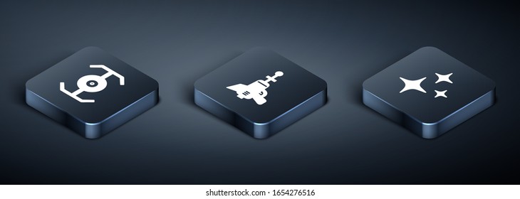 Set Isometric Cosmic ship, Falling star and Ray gun icon. Vector