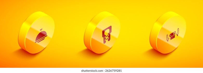 Set Isometric Covered with tray, Life jacket and Poker table icon. Vector