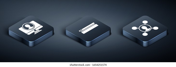 Isometric Create account screen, Share and Video game console icon setzen. Vektorillustration