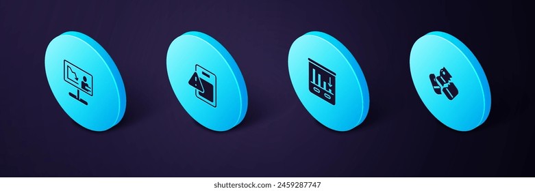 Set Isometric Credit card, Pie chart infographic, Global economic crisis and news icon. Vector