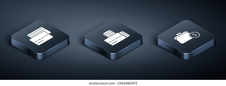 Set Isometric Credit card, Wallet with coins and  icon. Vector