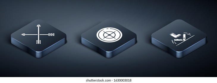 Set Isometric Crossed arrows, Trap hunting and Target sport for shooting competition icon. Vector