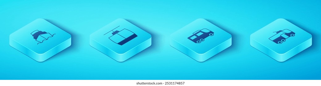 Isometrisches Kreuzfahrtschiff, Seilbahn, Trolleybus und Bus Symbol setzen. Vektorgrafik