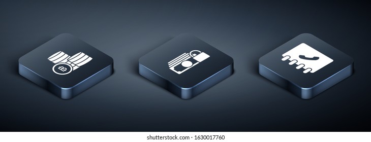 Set Isometric Cryptocurrency coin Bitcoin, Address book and Money with lock icon. Vector