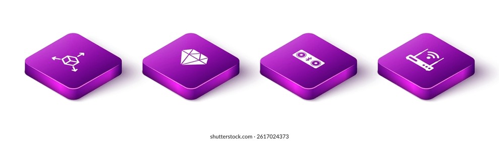 Set Isometric Isometric cube, Diamond, Bluetooth speakers and Router and wi-fi icon. Vector
