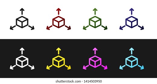 Set Isometric cube icon isolated on black and white background. Geometric cubes solid icon. 3D square sign. Box symbol. Vector Illustration