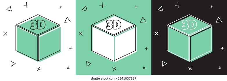 Set Isometric cube icon isolated on white and green, black background. Geometric cubes solid icon. 3D square sign. Box symbol.  Vector Illustration