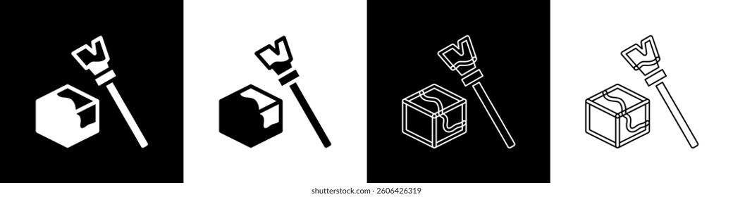 Set Isometric cube icon isolated on black and white background. Geometric cubes solid icon. 3D square sign. Box symbol.  Vector