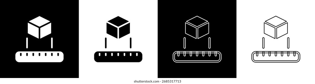 Icono isométrico del cubo aislado en el fondo blanco y negro. Icono sólido de cubos geométricos. Signo cuadrado 3D. Símbolo de caja.  Vector