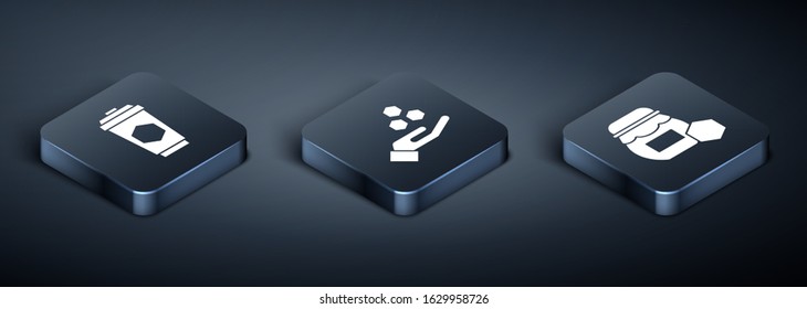 Set Isometric Cup of tea with honey, Jar of honey and Honeycomb and hand icon. Vector