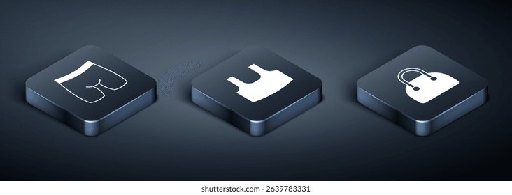 Set Isometric Cycling shorts, Handbag and Undershirt icon. Vector