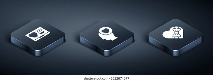Defina Isometric Dating app on-line, Candy em forma de coração caixa e cabeça com ícone. Vetor