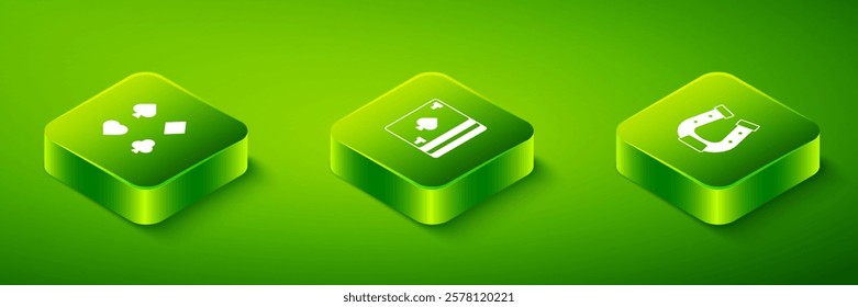 Set Isometric Deck of playing cards, Horseshoe and  icon. Vector