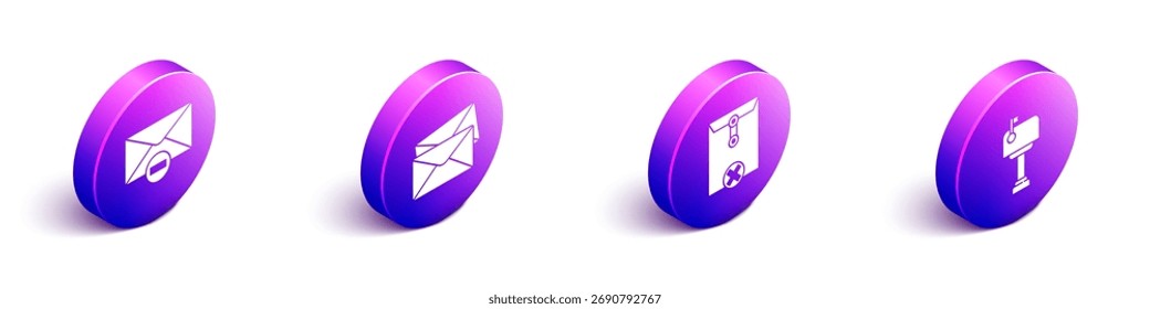 Set Isometric Delete envelope, Envelope, Delete envelope and Mail box icon. Vector