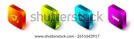 Set Isometric Delivery cargo truck, Submarine, Trolleybus and Off road icon. Vector