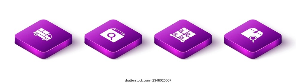 Set Isometric Delivery truck with boxes, Search package, Cardboard on pallet and  icon. Vector