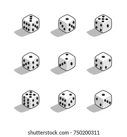 Set of isometric dice. Nine variants loss dice. Vector illustration.