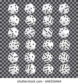 A set of isometric dice. Twenty-four variants loss dice on transparent background. Vector illustration.