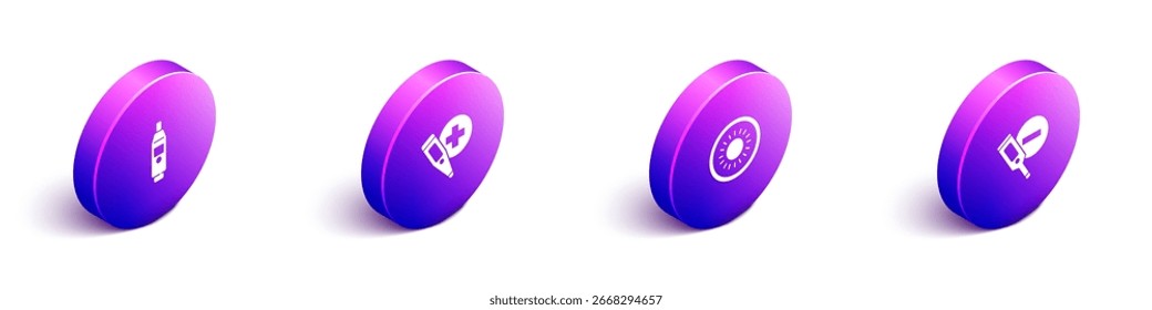 Establecer termómetro digital isométrico, , Sol e icono. Vector