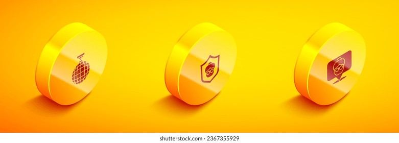 Set Isometric Disco ball, Grandmother and Nursing home icon. Vector