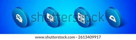 Set Isometric Discount percent tag, Calculator, Protractor and Square root of x glyph icon. Vector