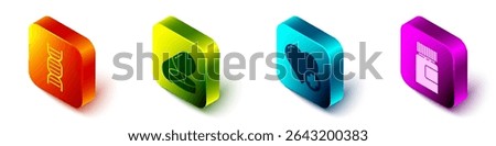 Set Isometric DNA symbol, Medicine pill or tablet, Heart with a cross and Medicine bottle icon. Vector