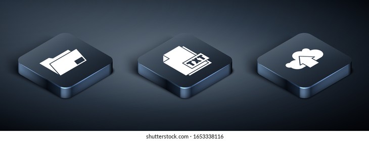 Set Isometric Document folder, Cloud upload and TXT file document icon. Vector