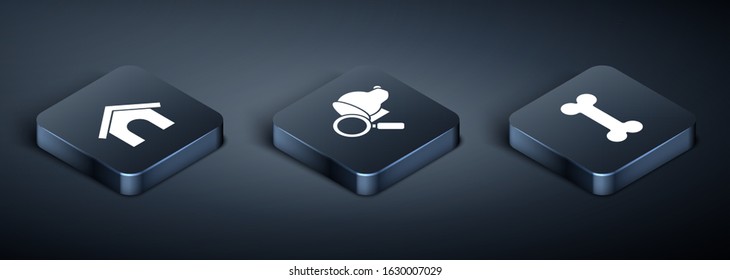 Set Isometric Dog house, Dog bone and Veterinary clinic symbol icon. Vector