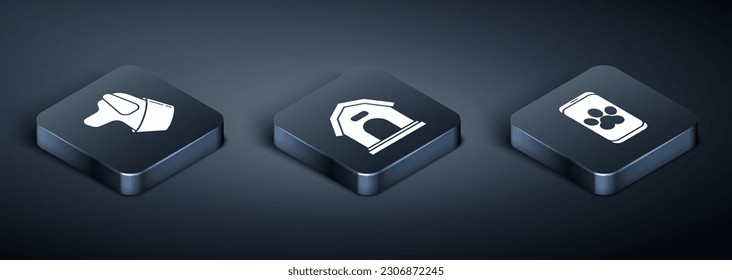 Set Isometric Dog, Online veterinary clinic symbol and Dog house icon. Vector