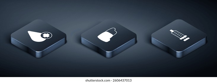 Set Isometric Donate drop blood, Syringe and Human organ liver icon. Vector