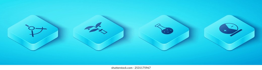 Set Isometric Drawing compass, Plant breeding, Atom and Test tube icon. Vector