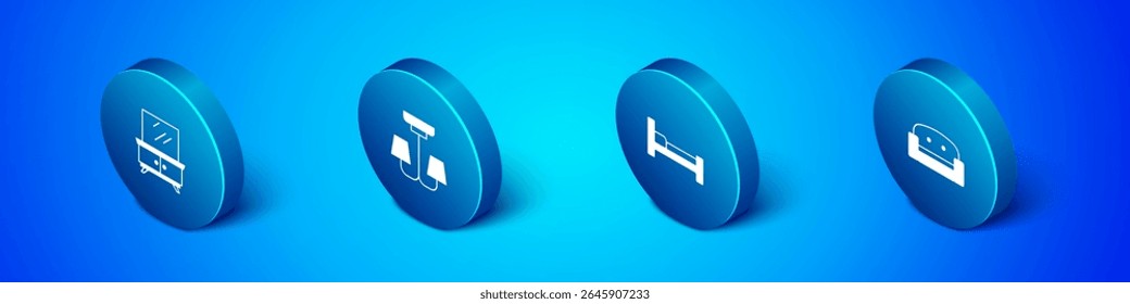 Set Isometric Dressing table, Bed, Armchair and Chandelier icon. Vector