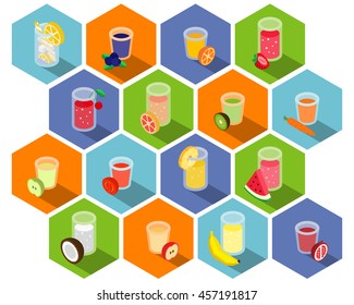 Set of isometric drinks and beverages icons in flat design