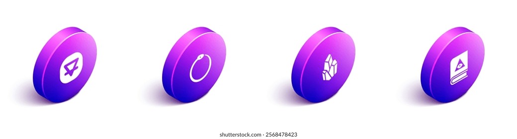 Set Isometric Earth element, Ouroboros, Magic stone and Ancient magic book icon. Vector