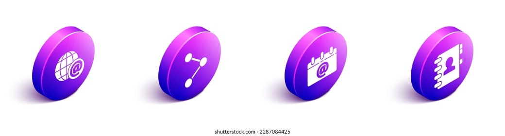 Set Isometric Earth globe with mail, Share, Calendar with email and Address book icon. Vector