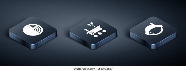 Set Isometric Earth structure, Astronaut helmet and Mars rover icon. Vector