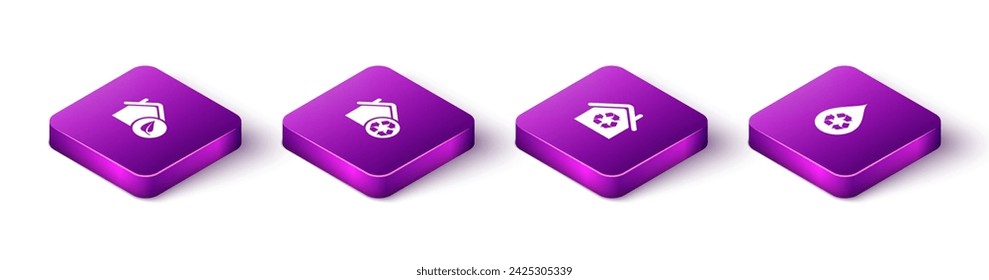 Set Isometric Eco friendly house, House with recycling,  and Recycle clean aqua icon. Vector