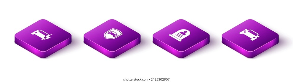 Set Isometric Electric car, Car protection or insurance, Tombstone with RIP written and  icon. Vector