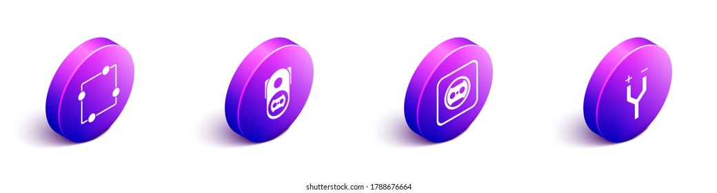 Set Isometric Electric circuit scheme, Electrical outlet, Electrical outlet and Electric cable icon. Vector