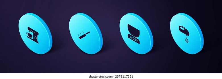 Set Isometric Electric mixer, Electronic scales, Frying pan and  icon. Vector