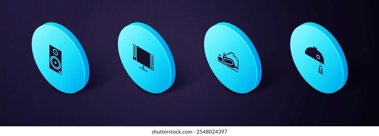Set Isometric Electric mixer, planer tool, Smart Tv and Stereo speaker icon. Vector