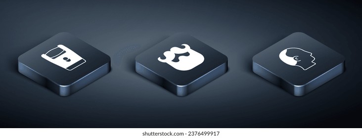 Indique la cuchilla de afeitar Isometric Electric, el icono Baldness y Mustache y barba. Vector