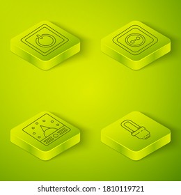 Set Isometric Electrical outlet, Ampere meter, multimeter, voltmeter, LED light bulb and Electric light switch icon. Vector