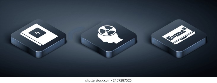 Set Isometric Electrical panel, Equation solution and Head and radiation symbol icon. Vector