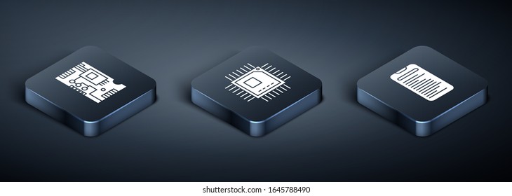 Set Isometric Electronic computer components motherboard digital chip, Computer api interface and Processor with microcircuits CPU icon. Vector