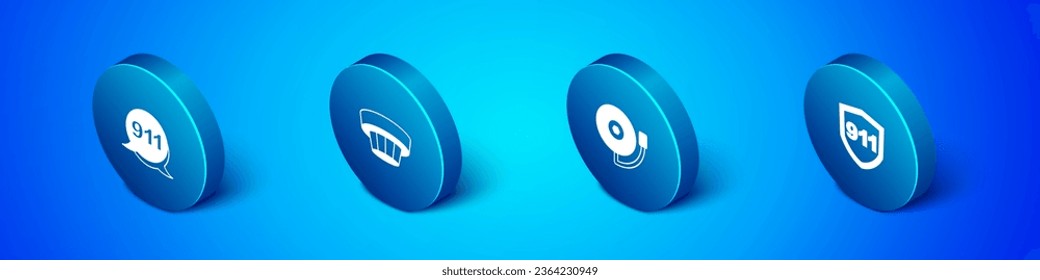 Set Isometric Emergency call 911, Ringing alarm bell,  and Smoke system icon. Vector