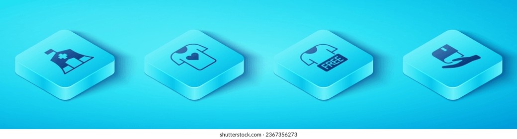 Set Isometric Emergency medical tent, Clothes donation, Book and  icon. Vector