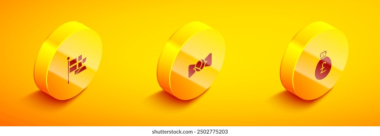 Set Isometric England flag on flagpole, Bow tie and Money bag with pound icon. Vector
