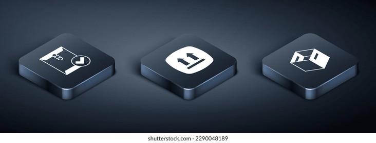 Set Isometric Envelope and check mark, Carton cardboard box and This side up icon. Vector